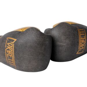 Corbetti CTG-006 Vintage-Gold Muay Thai Gloves left and right laying side by side touching fists showcasing the brand logos